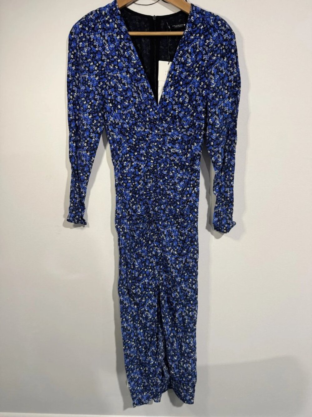 Zara Women's Blue Floral Long Sleeve Midi Dress Sz XS NWT